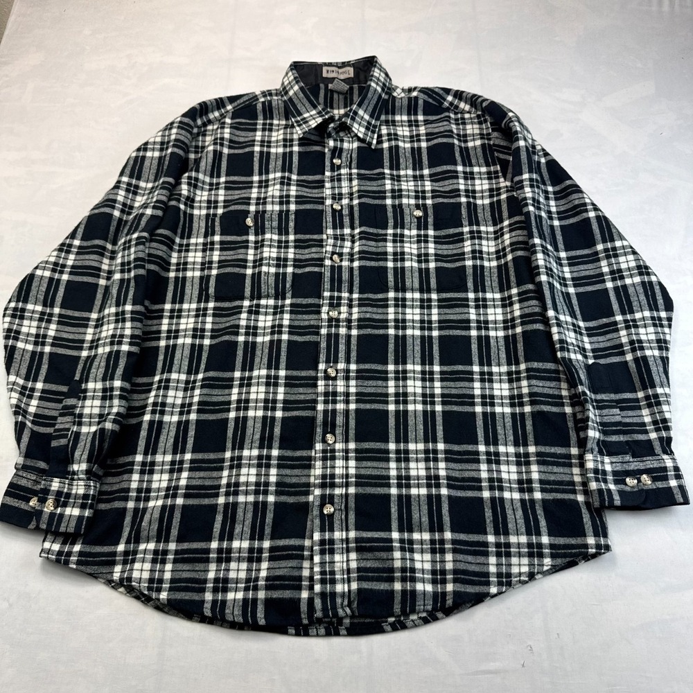 Vtg Windridge Flannel Shirt Mens XLT Black White Plaid Long Sleeve Button Up
